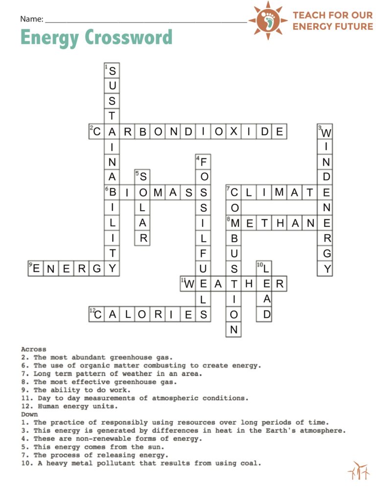 Energy Crossword Answer Key WMEAC