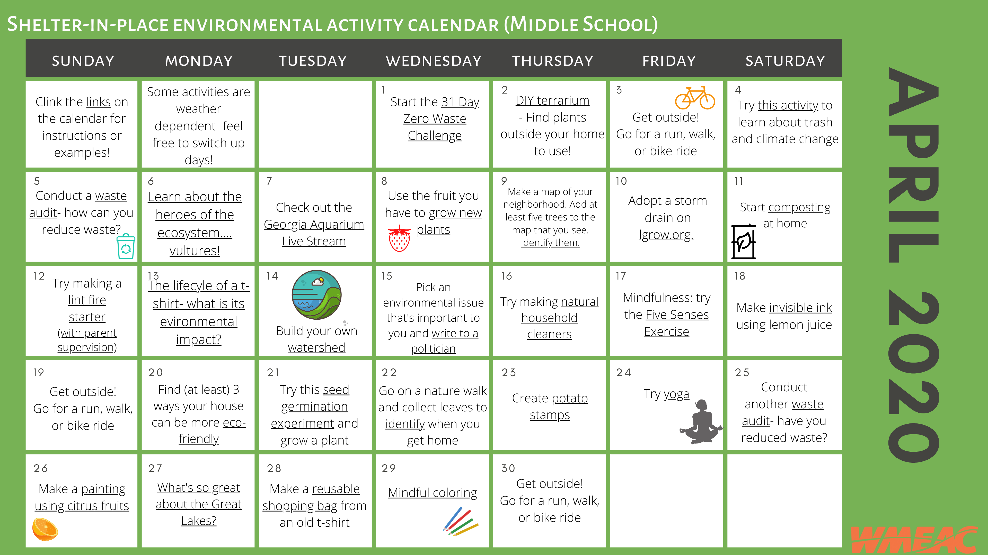EE Calendar of Activities (Middle School) WMEAC